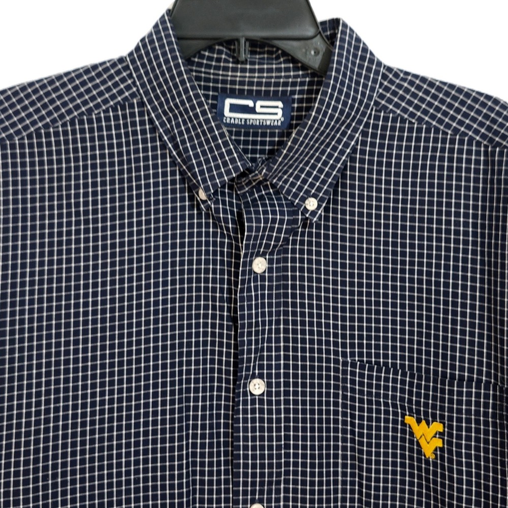Crable Sportswear West Virginia WVU Button Down Shirt Mens XL Navy‎ White Grid